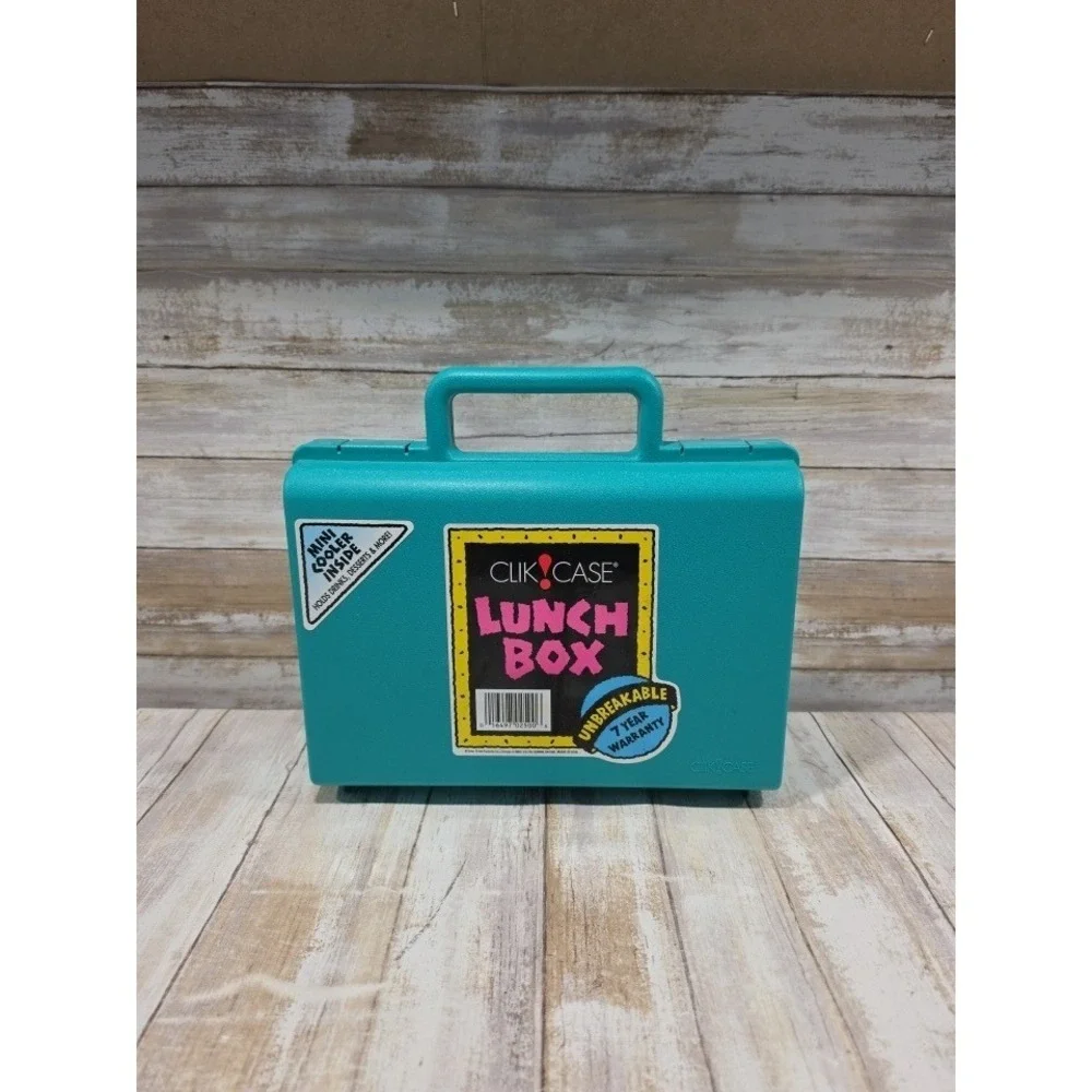 Vintage 1993 Clik Case Lunch Box Teal Yellow Clik Cooler Set Retro 90s USA Made